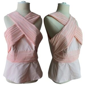 New York & Co Crisscross Wrap Pleated Chiffon Pink Peplum Halter Size Medium NWT